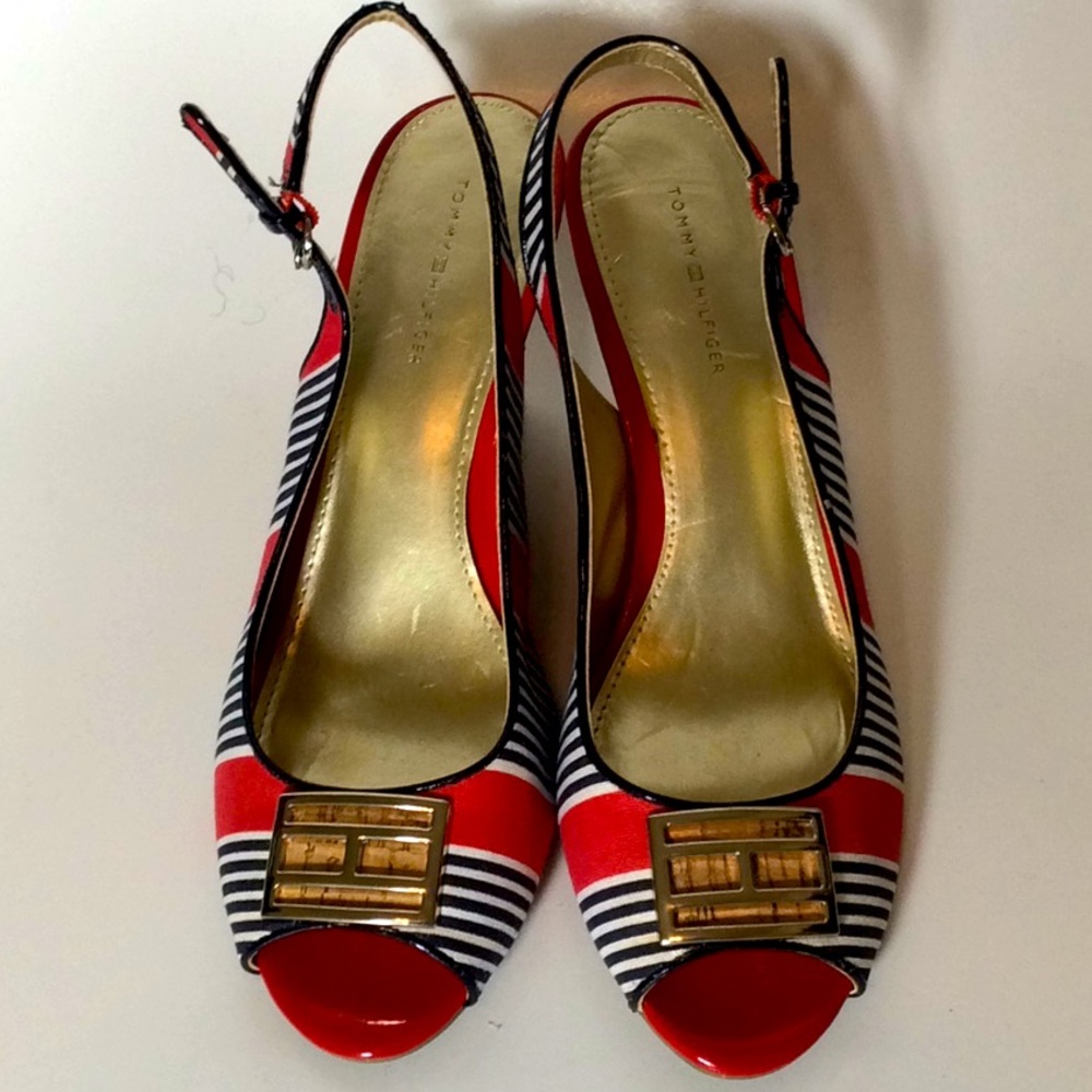 Tommy Hilfiger Striped Open Toe Sling Back Sandal